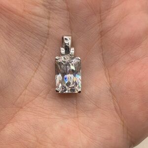 Silver Tone Edco Pendant Clear Crystal Gemstone Rectangle Costume Jewelry